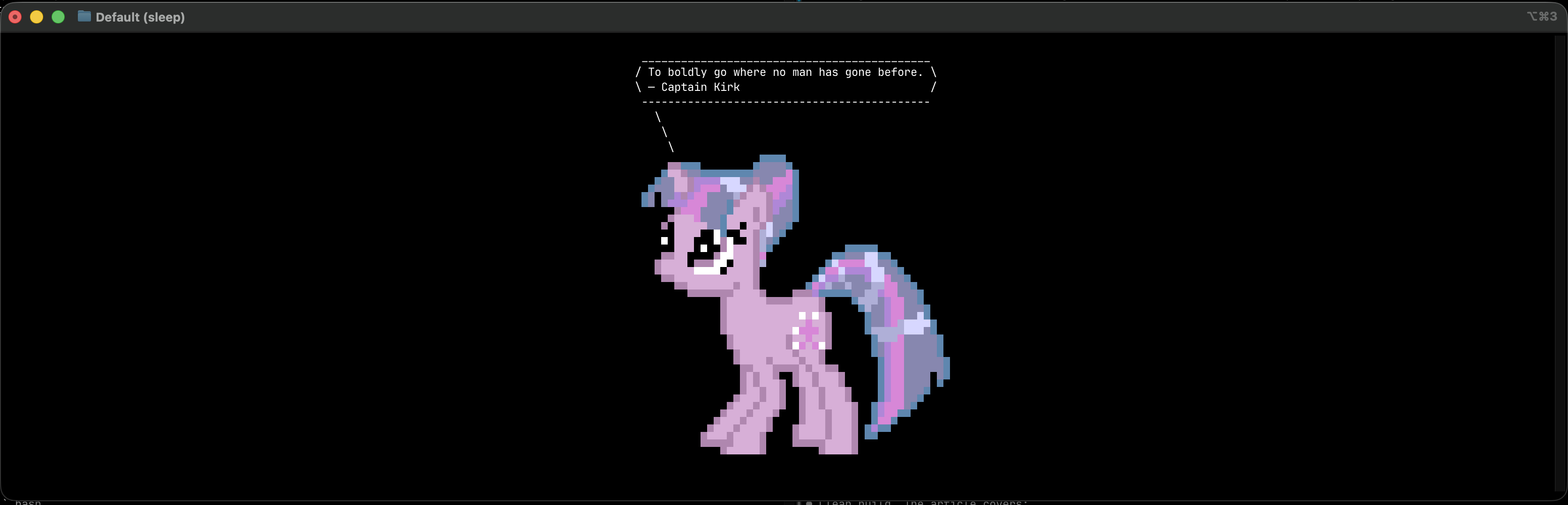 Ponybounce — pony bouncing around the terminal with a Captain Kirk quote